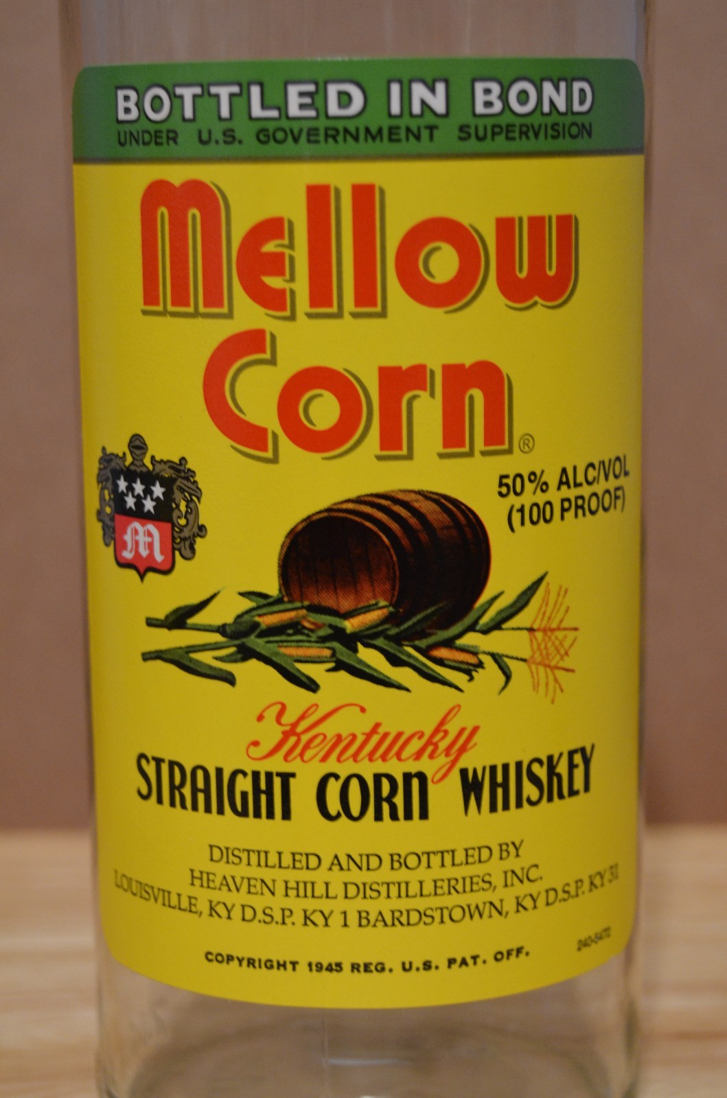 Mellow Corn Straight Whiskey Bottled In Bond 750 ml Empty Glass Bottles
