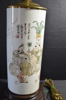 PAIR CHINESE ANTIQUE 19TH CENTURY FAMILLE ROSE TABLE LAMP PORCELAIN