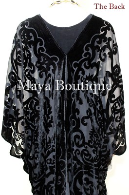 Pre-owned Maya Matazaro Art Nouveau Black Caftan Kimono Duster Burnout Velvet  Made In Usa