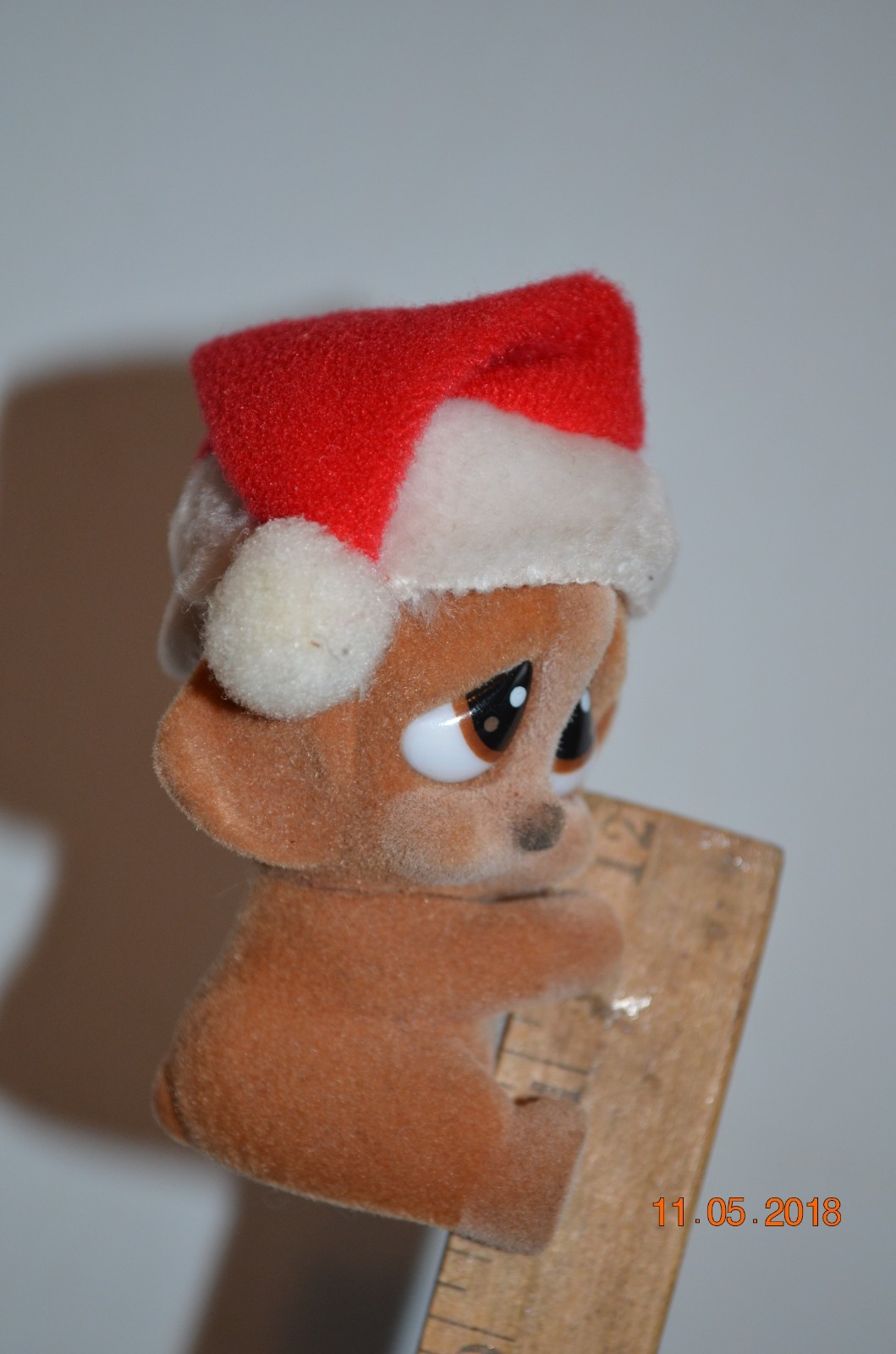 Adorable Vintage Christmas clip on Puppy dog in Santa Hat