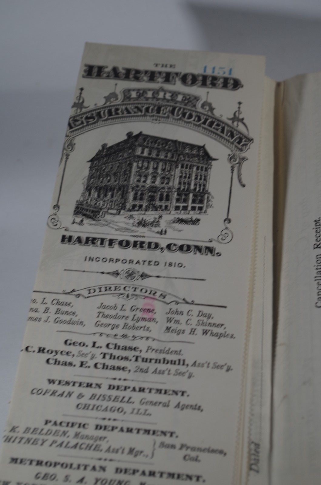 1899 Hartford Fire Insurance Co Agent Kerlin Port Royal PA For Stable