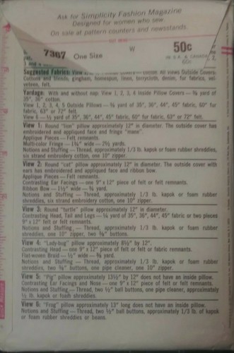 VINTAGE 60's Simplicity Pajama Bags Pillows Covers Frog Cat RETRO Pattern 7367