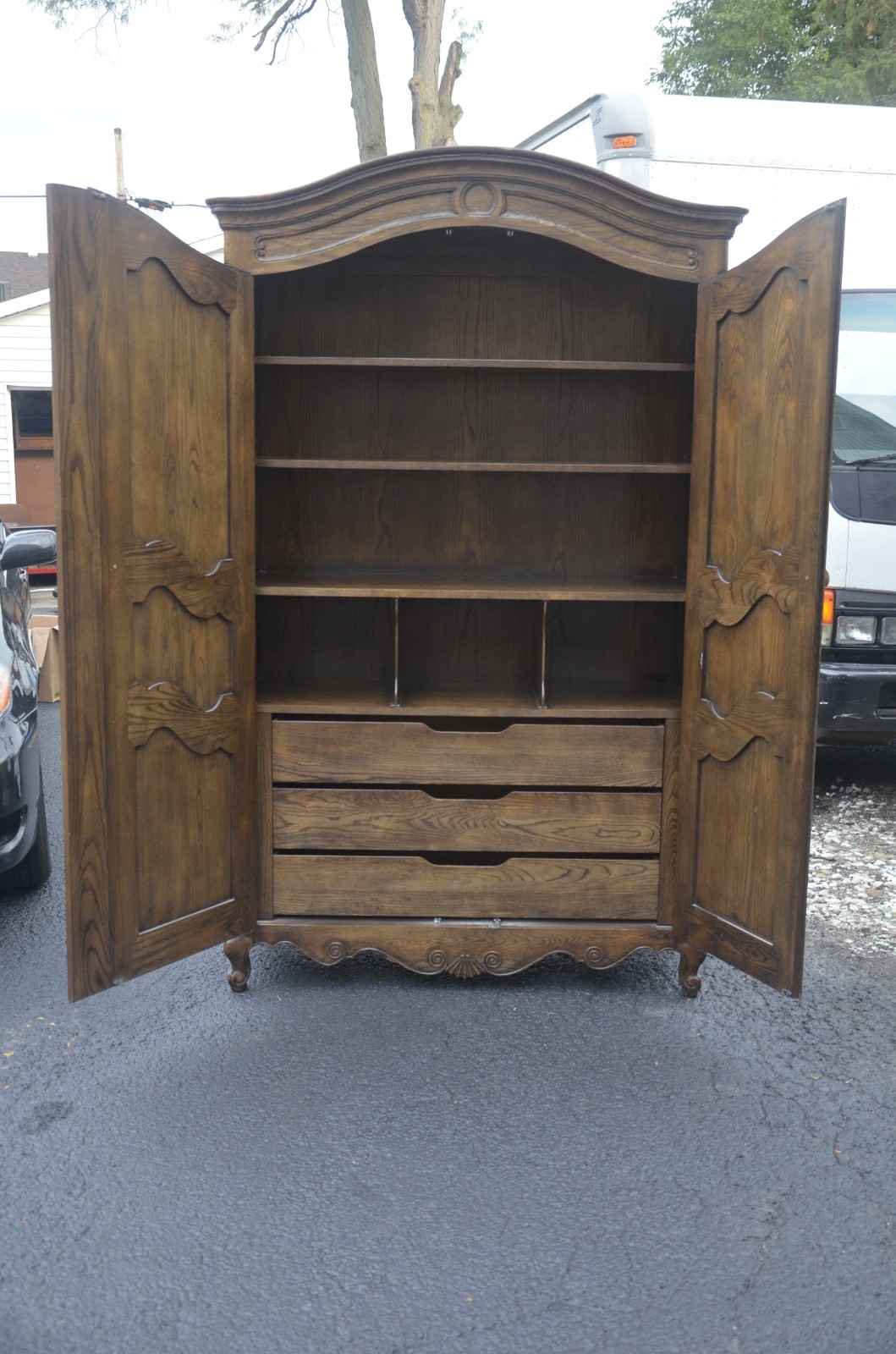 Baker Furniture Country French Louis XV Style Oak Armoire Dresser