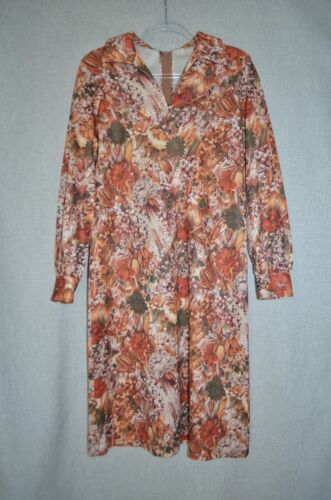 Vintage 70s 80s House Dress Autumn Fall Floral Long Sleeve Handmade Small Medium