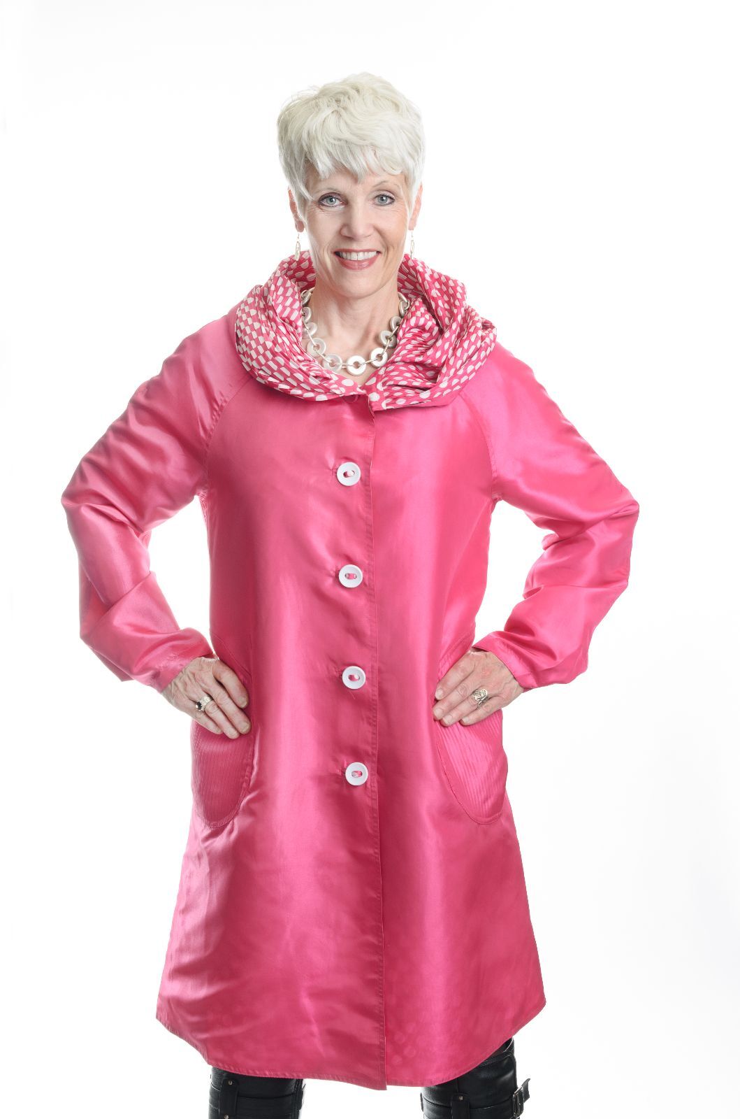 Pre-owned Ubu Hot Pink Reversible 37" Raincoats - Solid To Polkadot