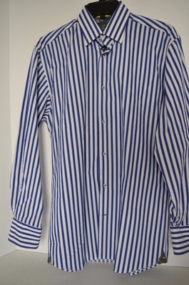 VISCONTI BLACK, Men's L/S Blue/White Dress Shirt Button Front Size Small NWT $99