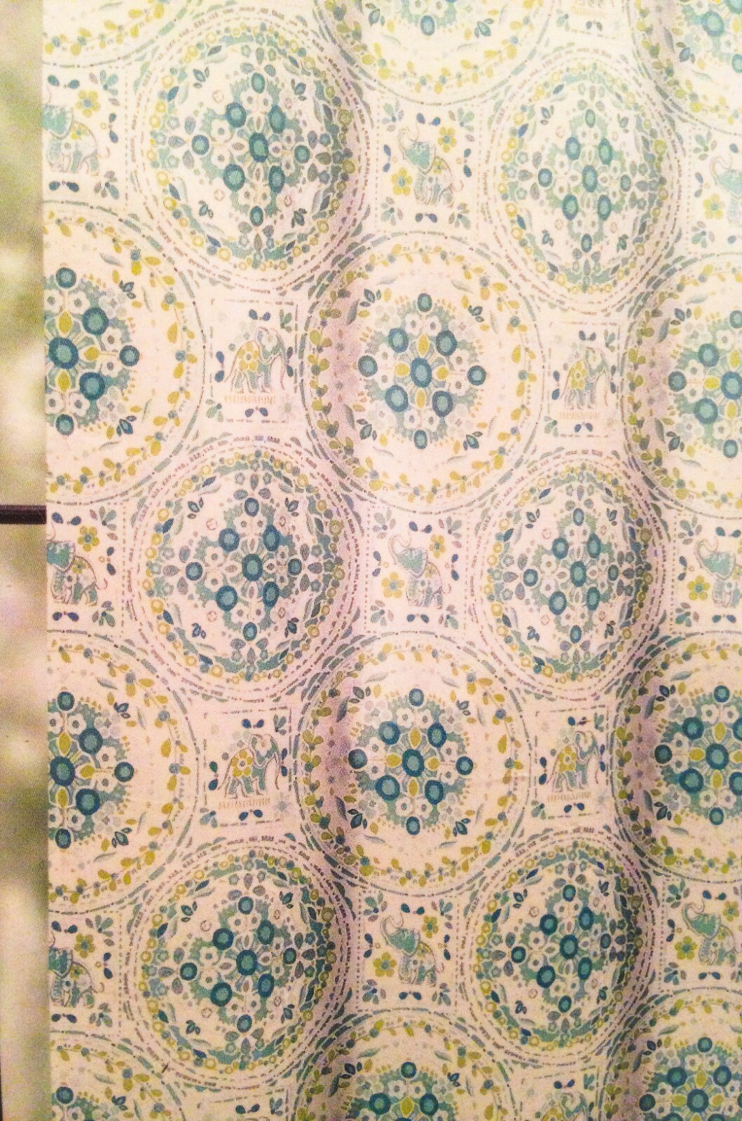 Cynthia Rowley shower Curtain Elephants Green Aqua Floral Fabric