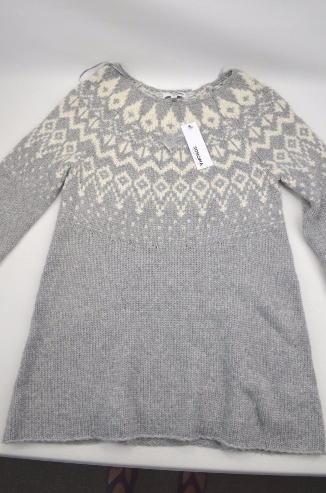 Sonoma Long Sweater Women's Size S Light Gray & White Acrylic and Nylon Nwt's