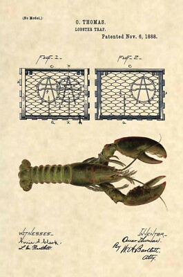 Lobster Trap Antique Vintage Patent Art Print- Antique Vintage Maine Seafood 857