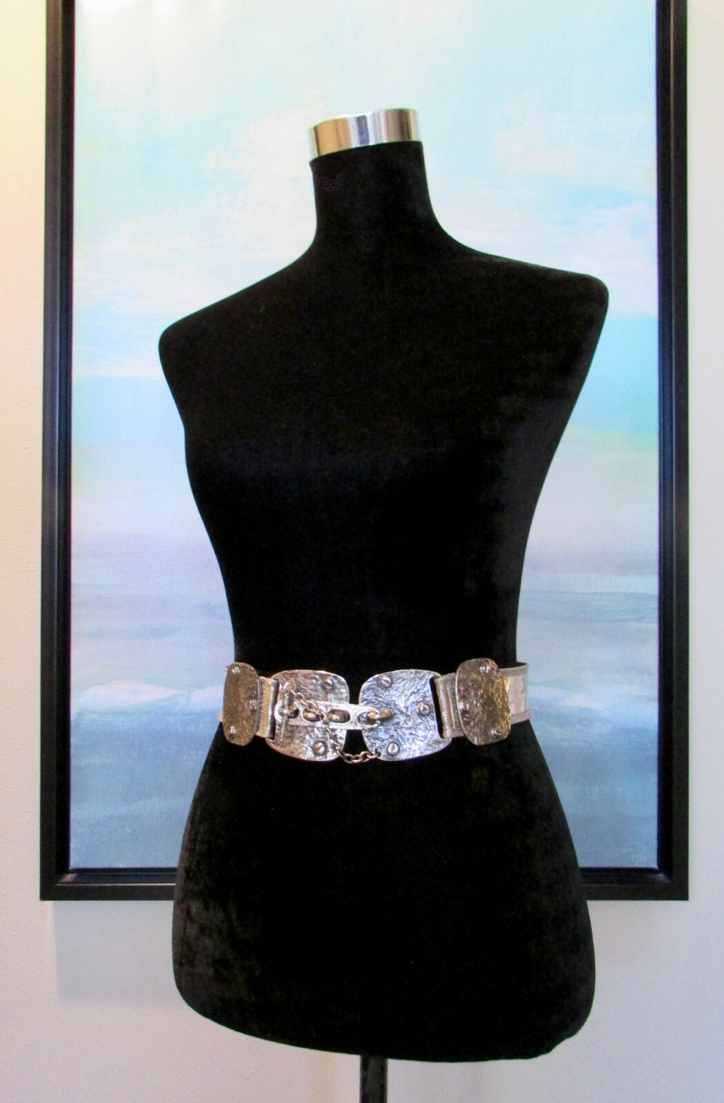 VTG 80's Streets Ahead Silver Metal Brutalist Belt Sz 28"