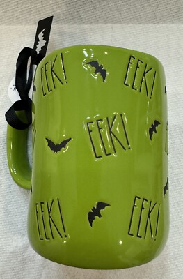 Rae Dunn Halloween 2024 Green  EEK!  All Over Coffee Mug NEW With Tag