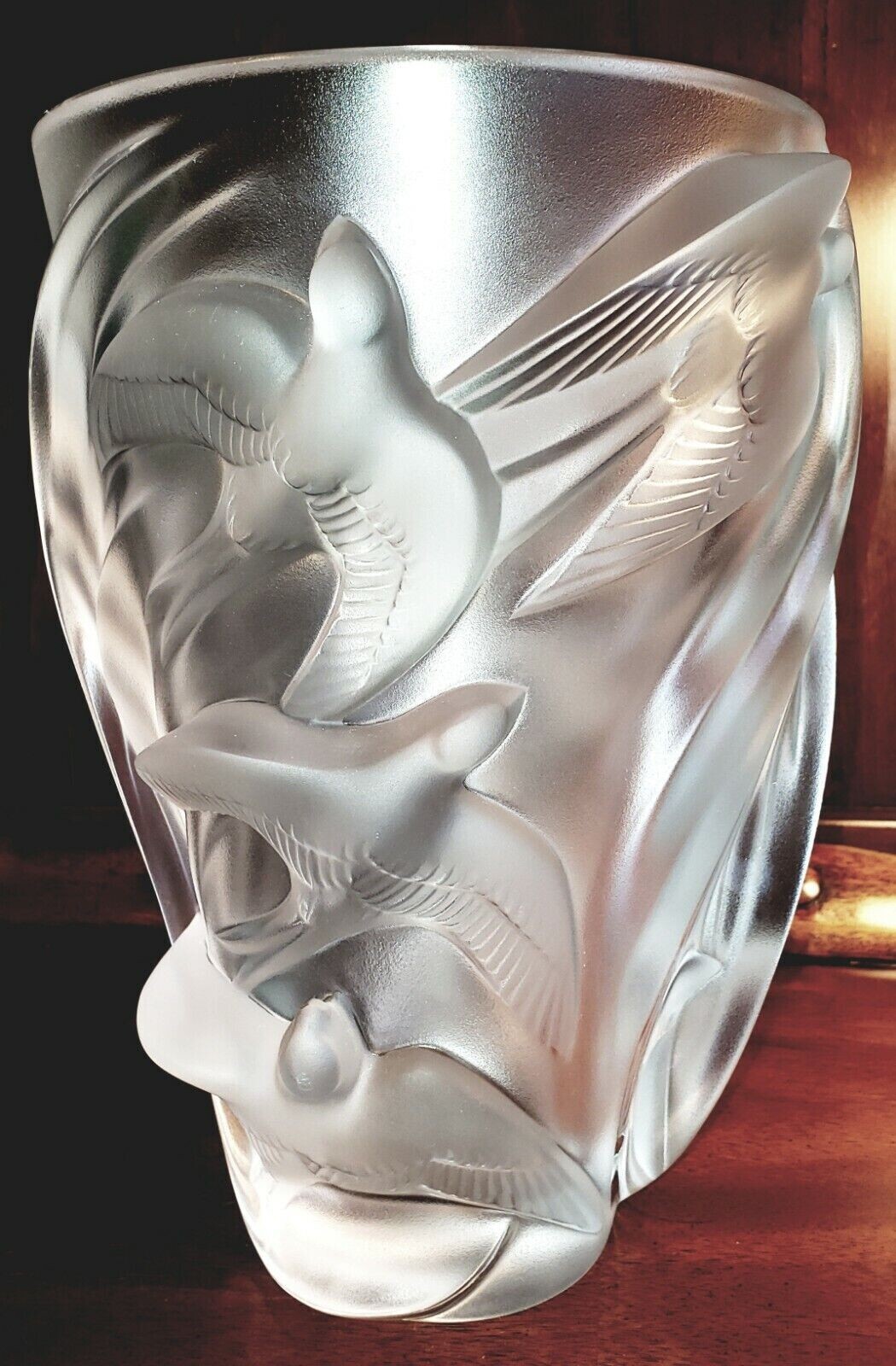 LALIQUE 波模様 クリスタル皿 Lalique France Roscoff Koi Fish Bubbles French Crystal