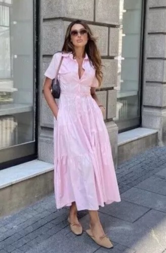 23区　MY STANDARD 半袖 38 Casual Stroll Gauze Shirt Midi Dress - Taupe | Fashion Nova