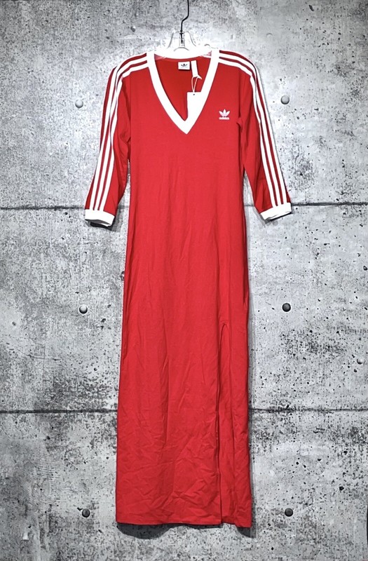 ADIDAS ORIGINALS THREE STRIPE MAXI DRESS M RED