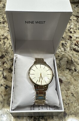 Nine West Women's Crystal Accented Gold-Tone Bracelet Watch