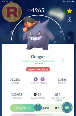 Shiny Halloween Gengar Costume Go Reg or 1M