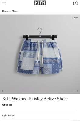 Kith Washed Paisley Active Short Light Indigo Men s Size Medium Spring 2024 NWT