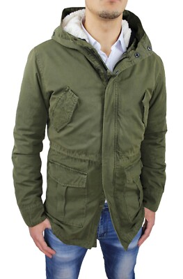 DIAMOND JACKE PARKA HERREN GRÜN MILITÄR ESKIMO JACKE SLIM FIT MIT PELZ