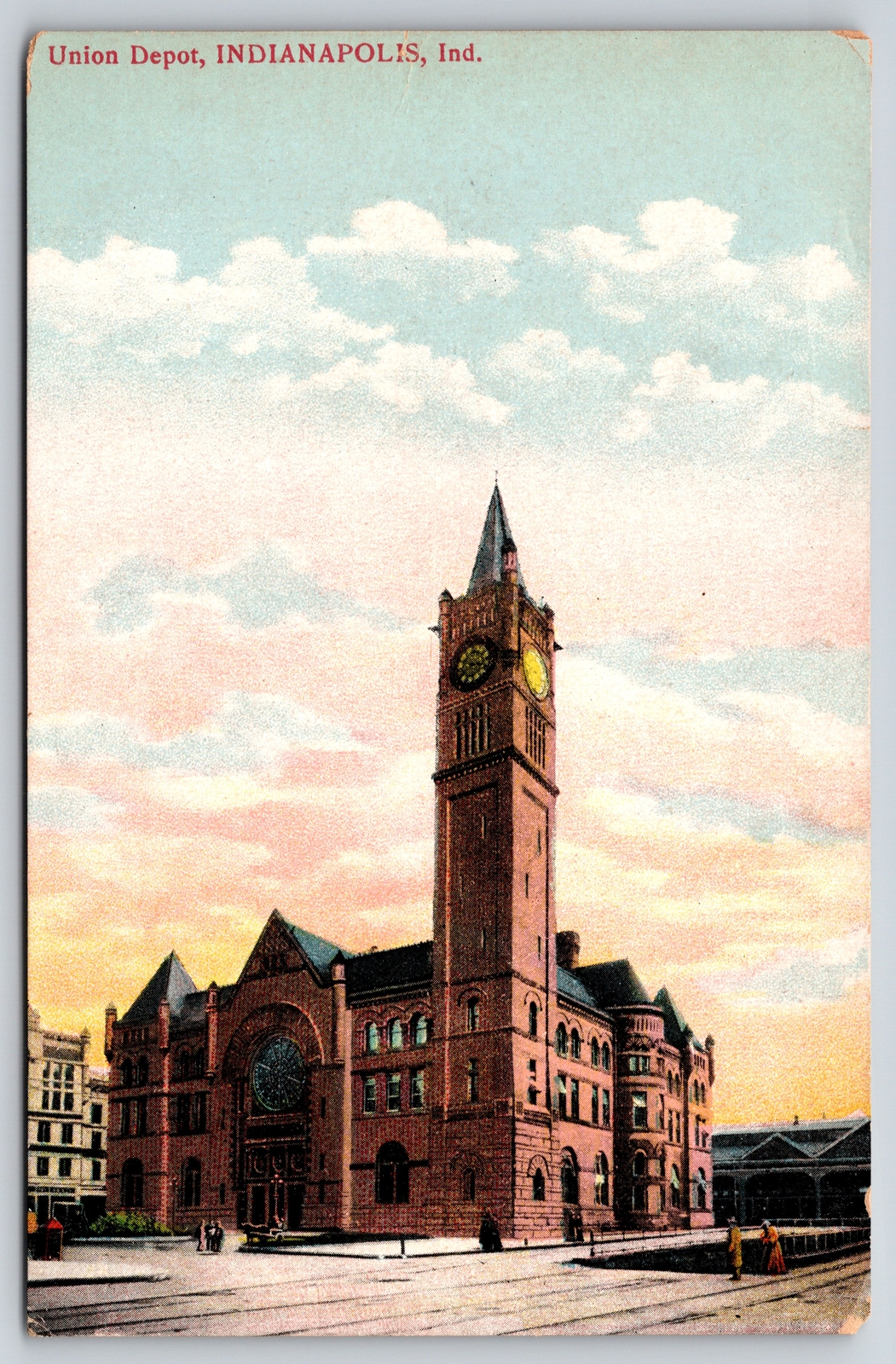 Transportation~Railroad~Union Depot Indianapolis IN~Clock Tower~Vintage Postcard