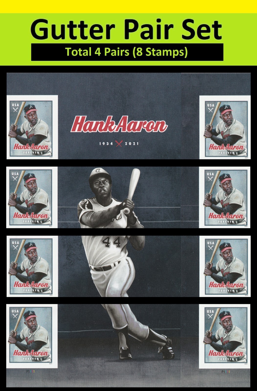 US 5908a Hank Aaron imperf NDC vert gutter pair set 4x2 MNH
