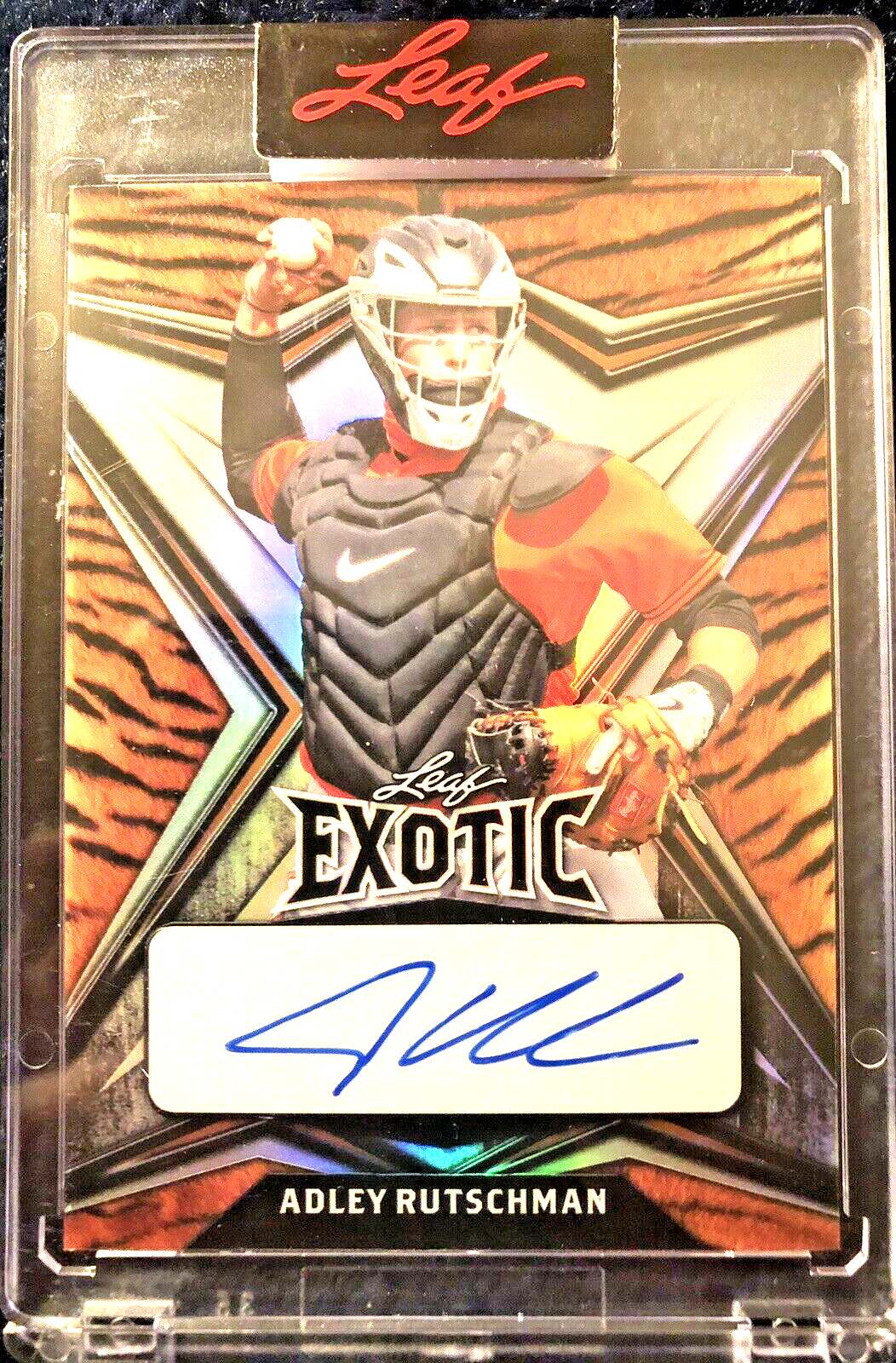 ADLEY RUTSCHMAN 2022 Leaf Exotic AUTO Tiger Skin Parallel SP