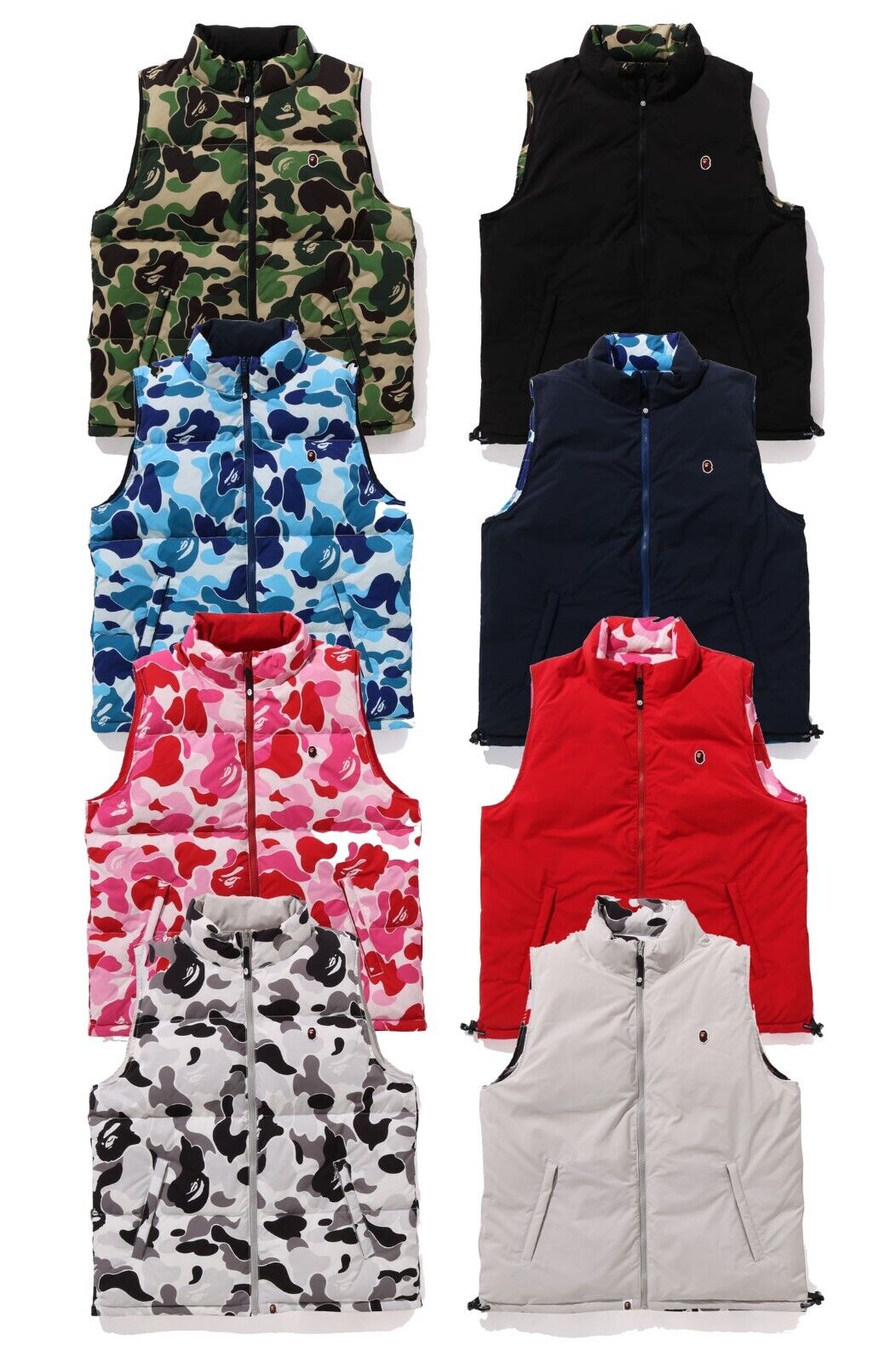 A BATHING APE Men's ABC CAMO REVERSIBLE DOWN VEST JACKET A BATHING APE Men's ABC CAMO REVERSIBLE DOWN VEST JACKET