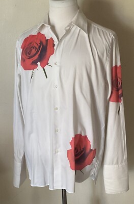 Perry Ellis Anniversary Collection Red Rose French Cuff Dress Shirt Size Large