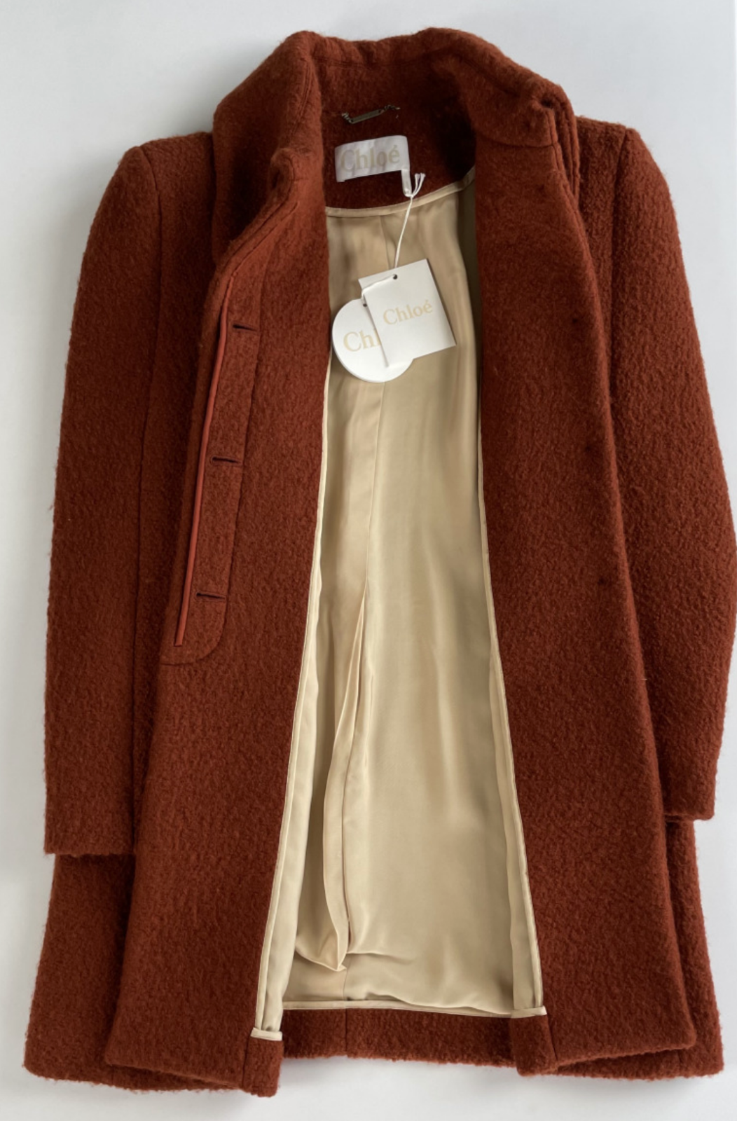 Pre-owned Chloé Women's Washed Wool Coat Jacket Blouson Parka Overcoat 40 In Red