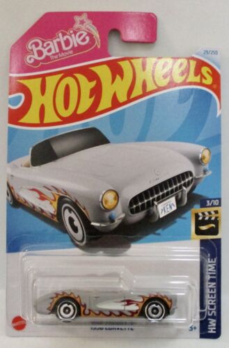 * B Case * Barbie 1956 Corvette Gray With Flames Hw Screen Time