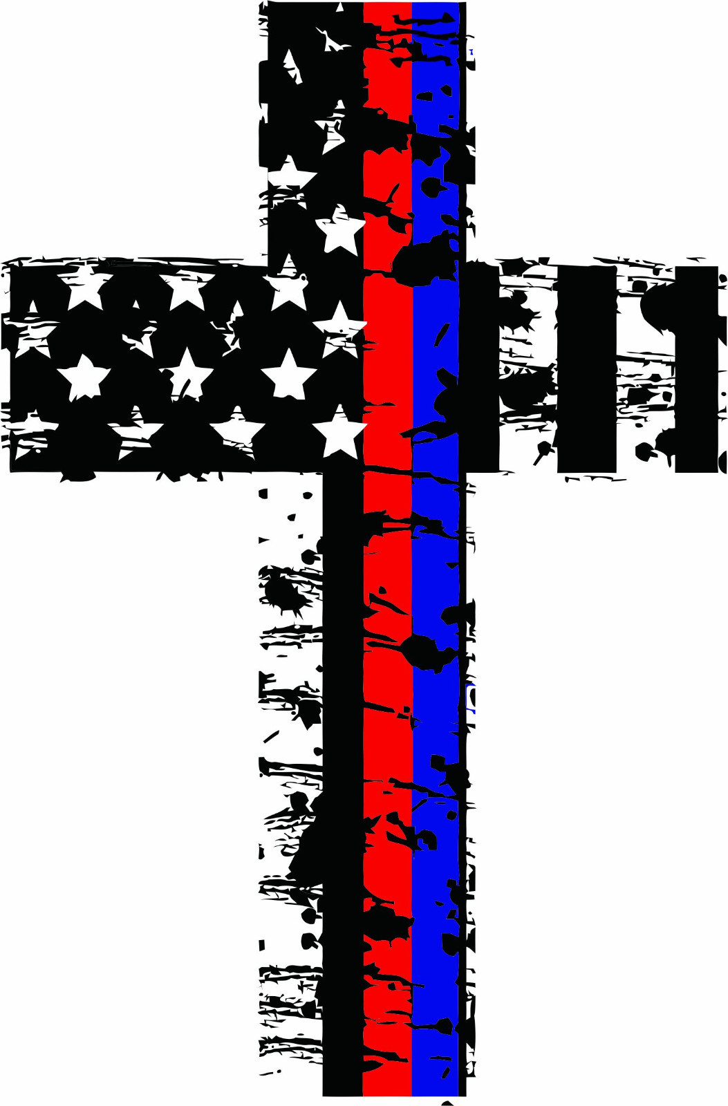 Thin Red Blue Line Distressed Americian Flag Police Firefighter Cross Decal