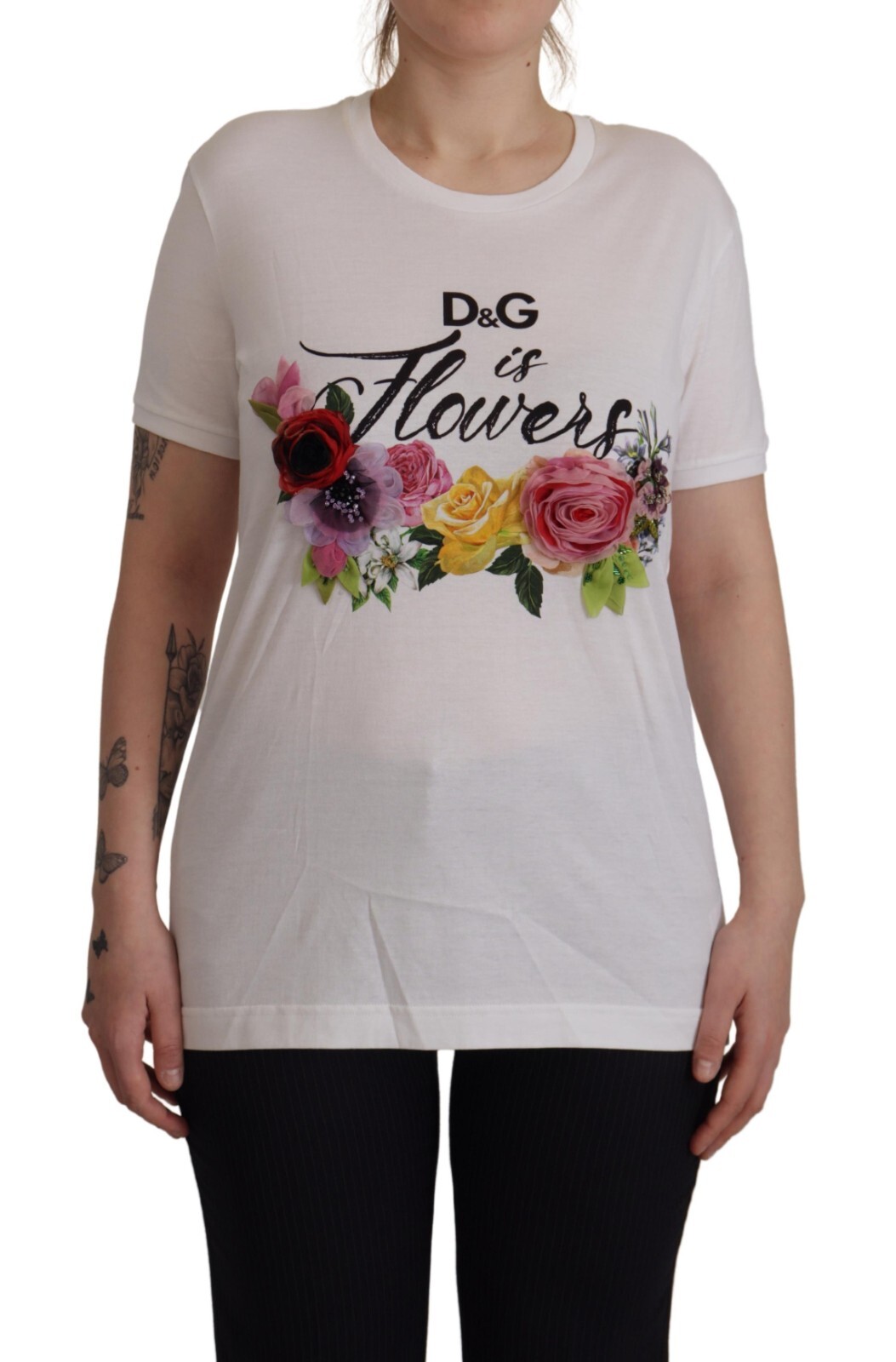 

DOLCE - GABBANA Футболка белая DG с цветочным принтом и круглым вырезом IT42/US8/ $1500, Белый