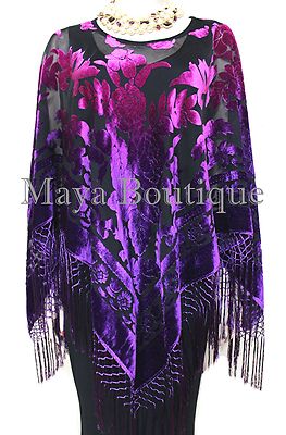 Pre-owned Maya Matazaro Purple Fuchsia Burnout Velvet Poncho Shawl Top Ombree Hand Dye
