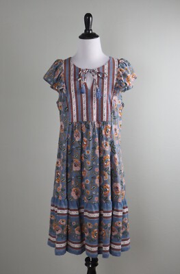 MATILDA JANE NWT Flutter Sleeve Tassel Keyhole Tunic Shift Dress Size Small