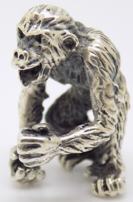 Vintage Italian Handmade Genuine Silver Gorilla Monkey RARE Figurine Miniature