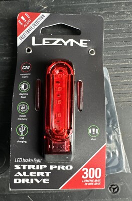 Lezyne Strip Pro Alert Drive Rear Bike Bicycle Light Taillight 300 Lumen Black