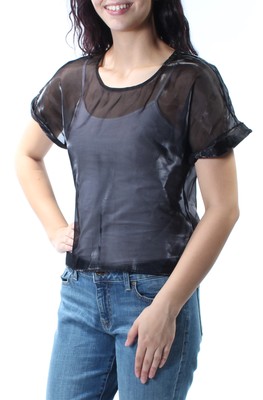 

KIIND OF Женский черный топ с вырезом на спине без майки с короткими рукавами и круглым вырезом Размер