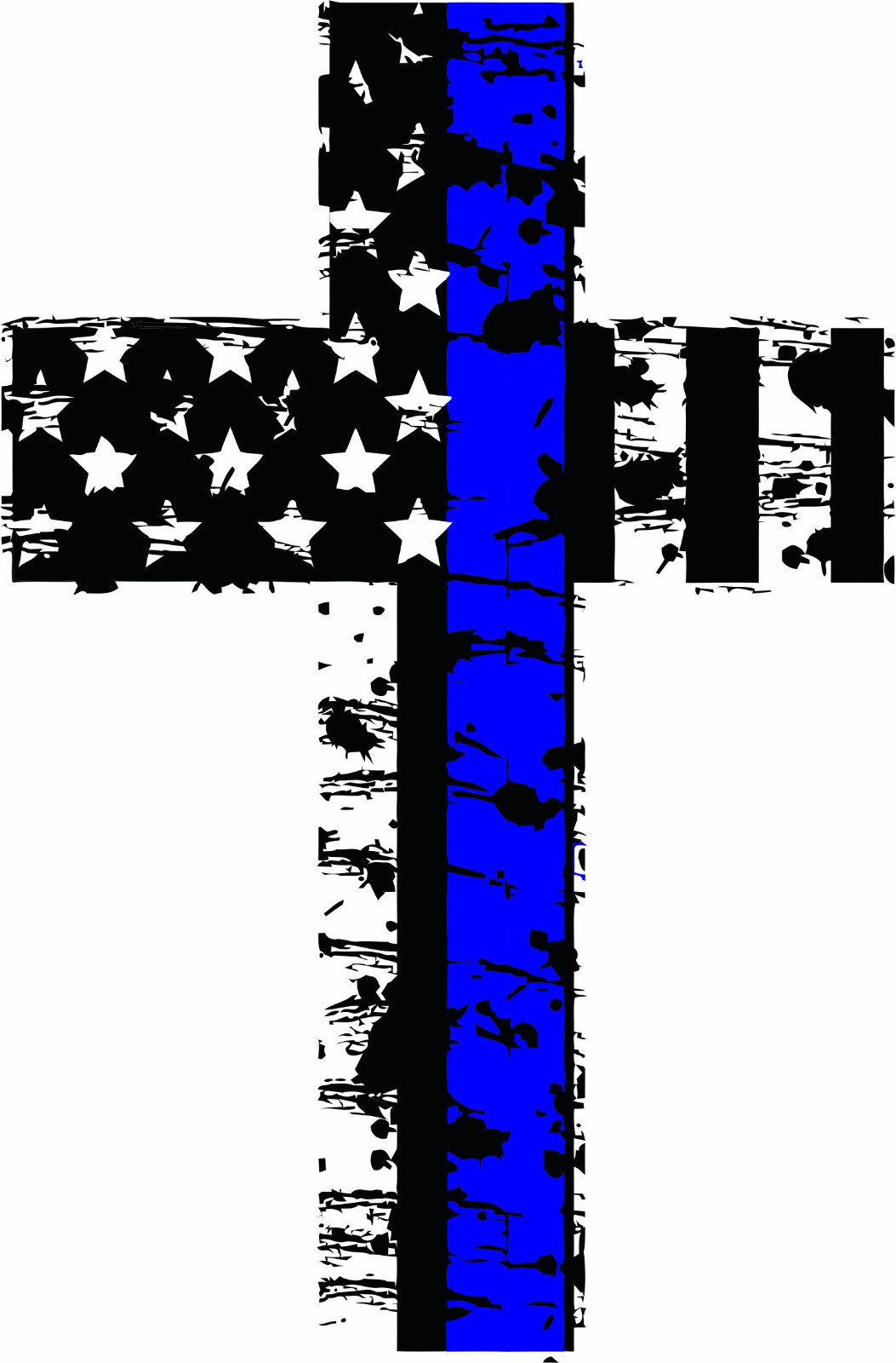 Thin Blue Line Distressed American Flag Police Cross Exterior Window Decal
