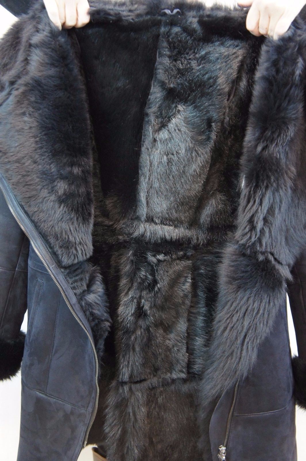 Pre-owned Victoria Navy Real Toscana Sheepskin Shearling Leather Lambskin Coat Jacket Hood Xs-6xl In Blue