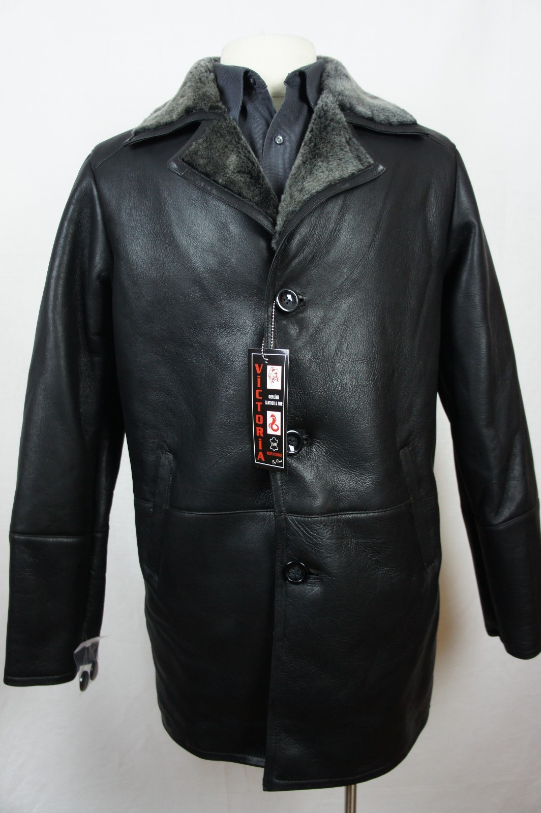 Pre-owned Victoria Men Real 100% Genuine Shearling Leather Sheepskin Coat Jacket Trench S-8xl In Black