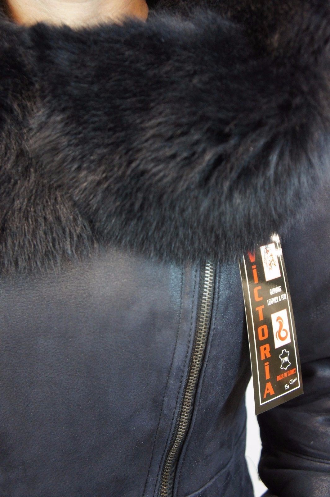 Pre-owned Victoria Navy Real Toscana Sheepskin Shearling Leather Lambskin Coat Jacket Hood Xs-6xl In Blue