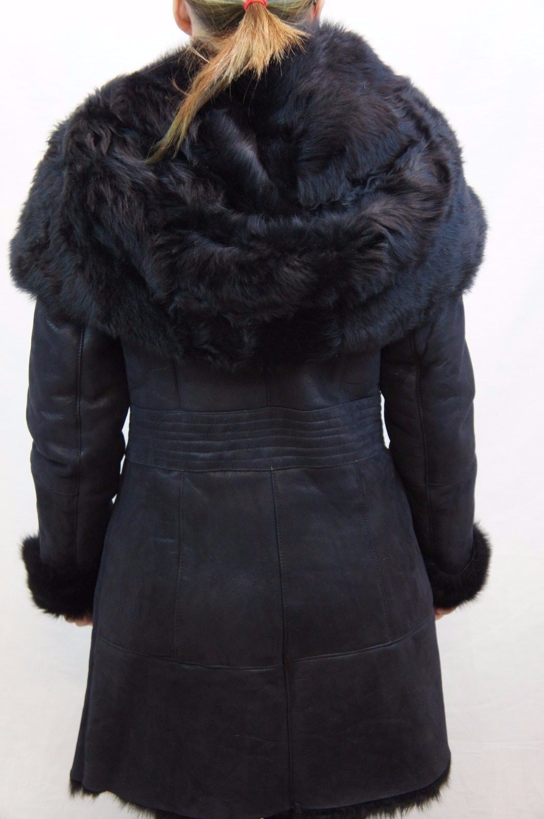 Pre-owned Victoria Navy Real Toscana Sheepskin Shearling Leather Lambskin Coat Jacket Hood Xs-6xl In Blue