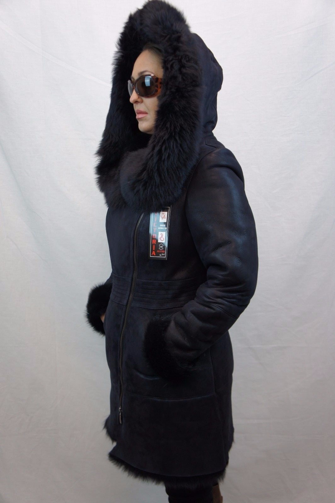 Pre-owned Victoria Navy Real Toscana Sheepskin Shearling Leather Lambskin Coat Jacket Hood Xs-6xl In Blue