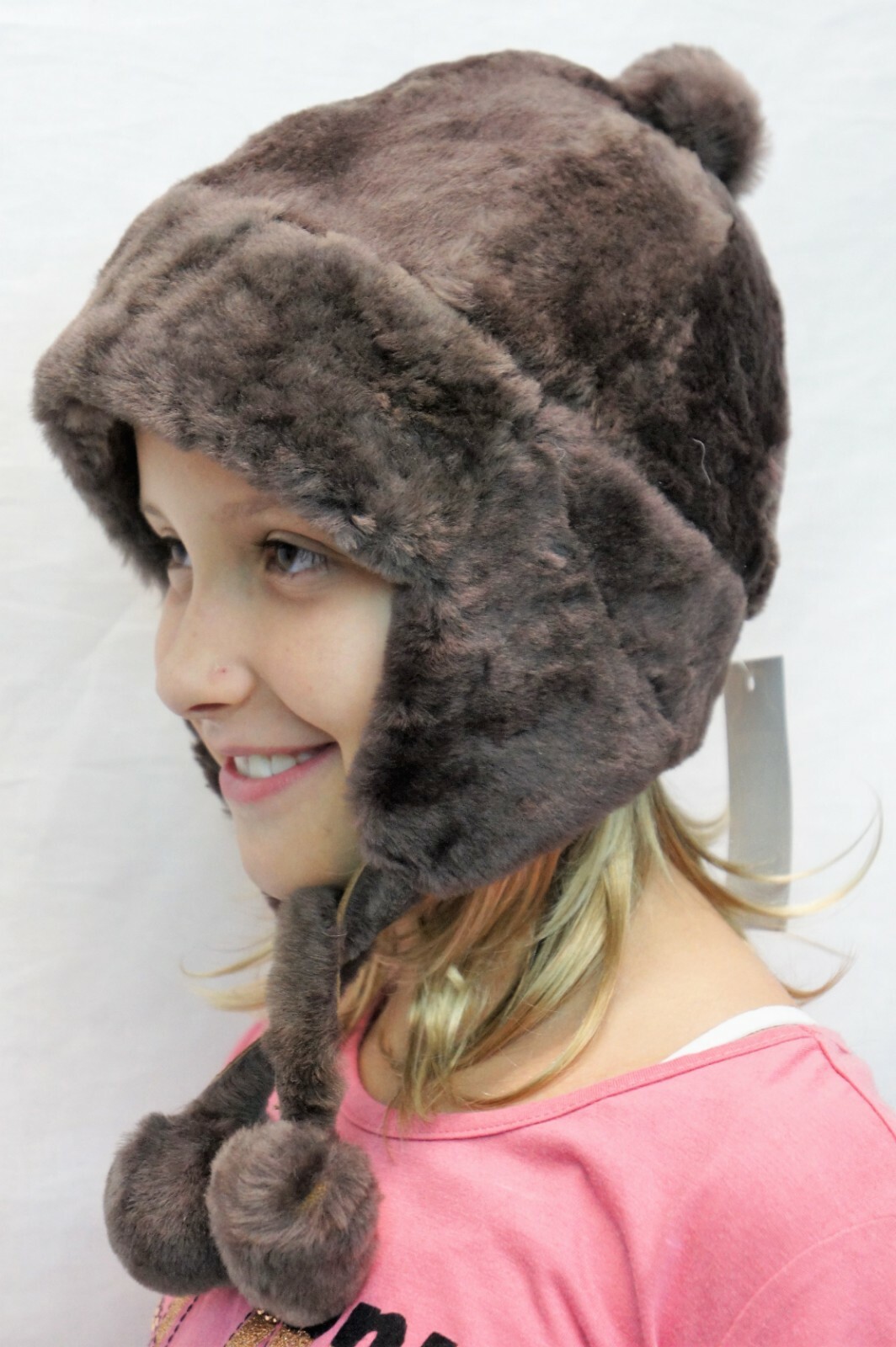 11 Colors GIRLS POM-POM REAL SHEEPSKIN SHEARLING LEATHER Hat Winter 3 Sizes, NWT