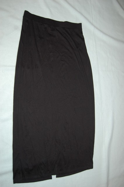 Womens Solid Black Long Maxi Skirt ELAST Waist Soft Knit Rear Slit ... Womens Solid Black Long Maxi Skirt ELAST Waist Soft Knit Rear Slit ...