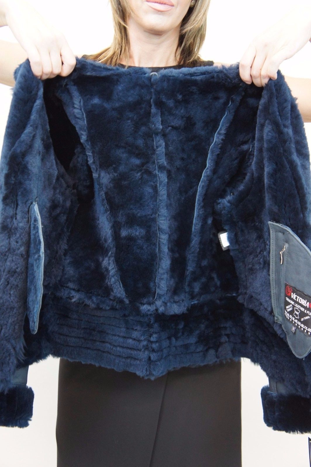 Pre-owned Victoria Ocean Blue 100% Sheepskin Shearling Leather Women Ladies Coat Jacket Fur Xs-6xl