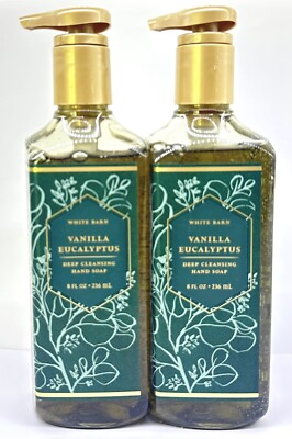 2x WHITE BARN Bath & Body Works VANILLA EUCALYPTUS  Deep Cleansing Hand Soap