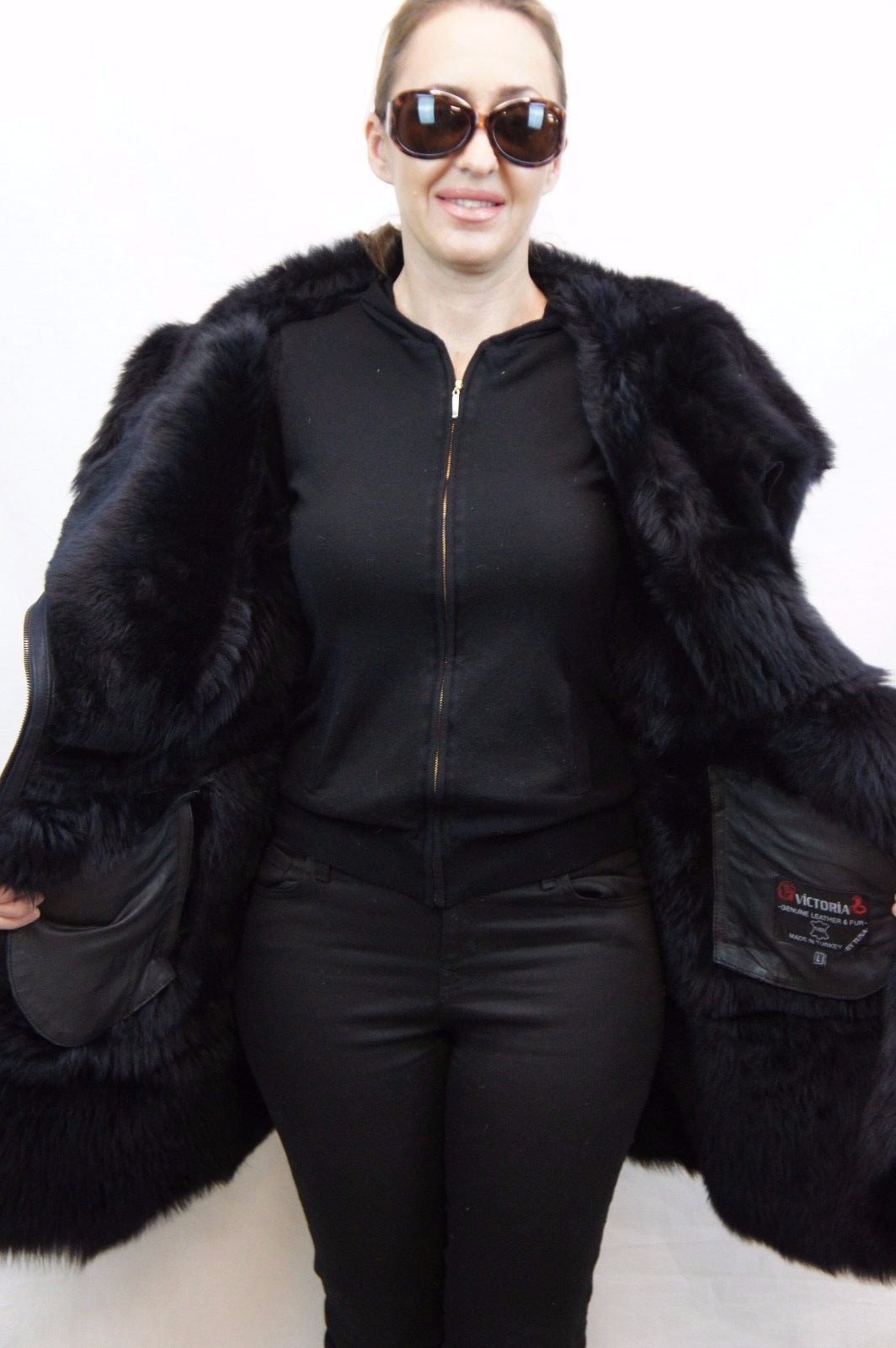 Pre-owned Victoria Navy Real Toscana Sheepskin Shearling Leather Lambskin Coat Jacket Hood Xs-6xl In Blue