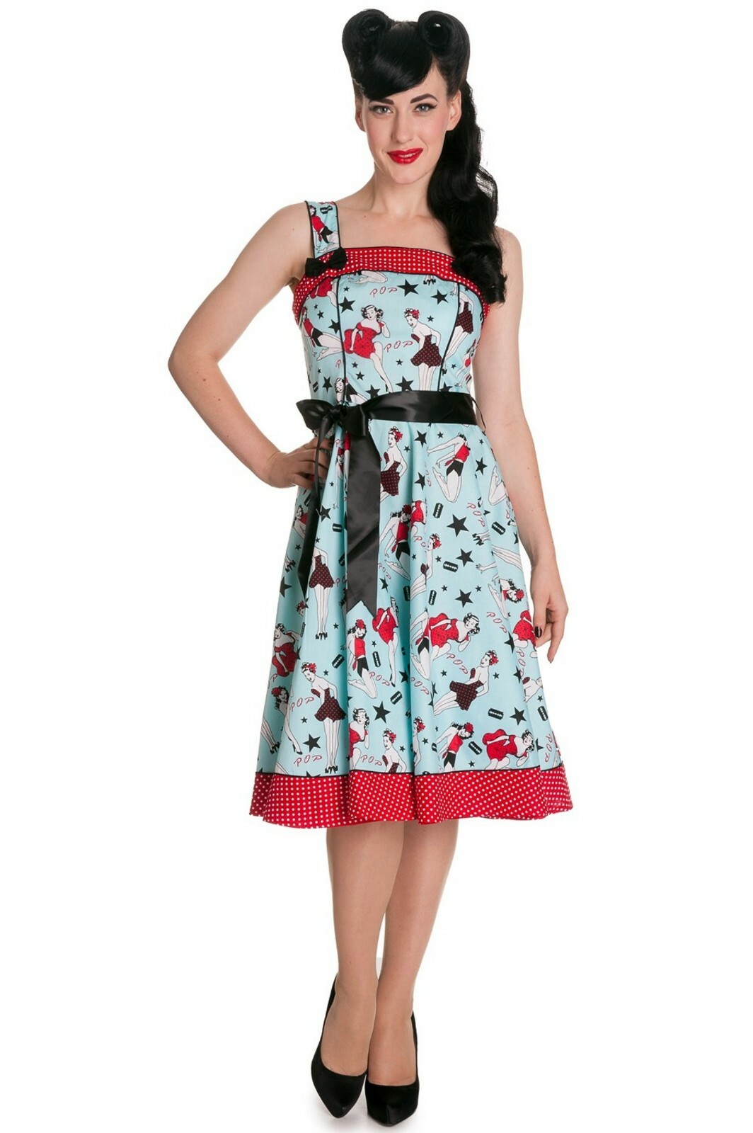 Hell Bunny BLUE DIXIE DRESS POLKA DOT Surfabilly Womens Size