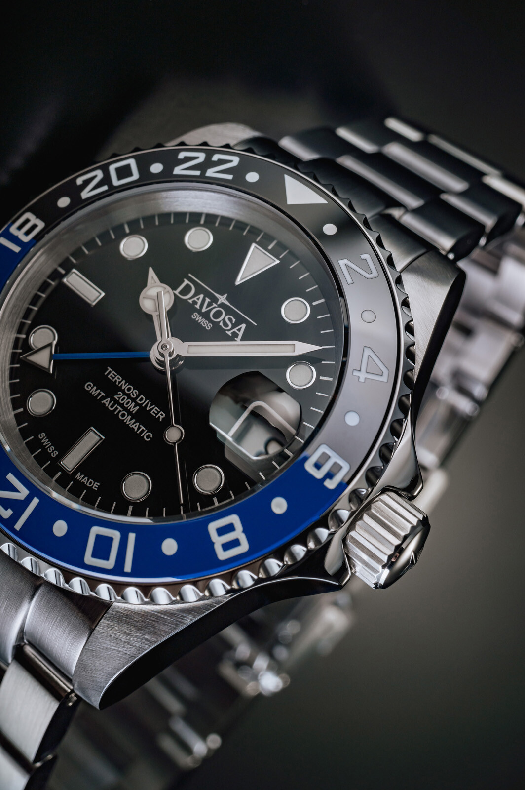 Pre-owned Davosa Ternos Ceramic Automatic Diving Watch Blue Black Gmt Bezel 40mm 16159004