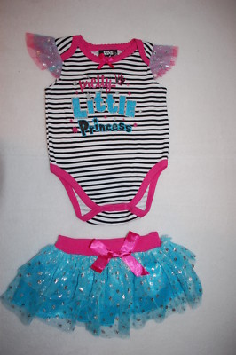 Baby Girls PRETTY LITTLE PRINCESS Tank Top TURQUOISE TUTU SKIRT Pink Trim 0-3 MO